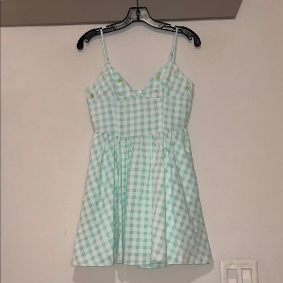 Zara Floral Beaded Gingham Fit and Flare Mini Dress SZ S NWT - Picture 4 of 7